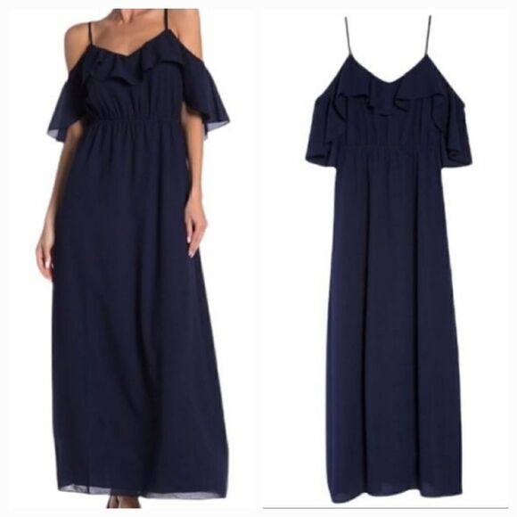 NEW Ali & Jay Love Story Cold Shoulder Maxi Dress In Navy Blue Size Large - Picture 16 of 16